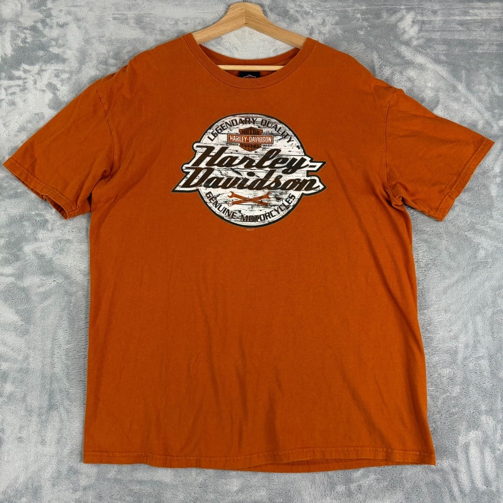 Harley Davidson Motorcycle Graphic Orange T-shirt Size XL West Indy, IN